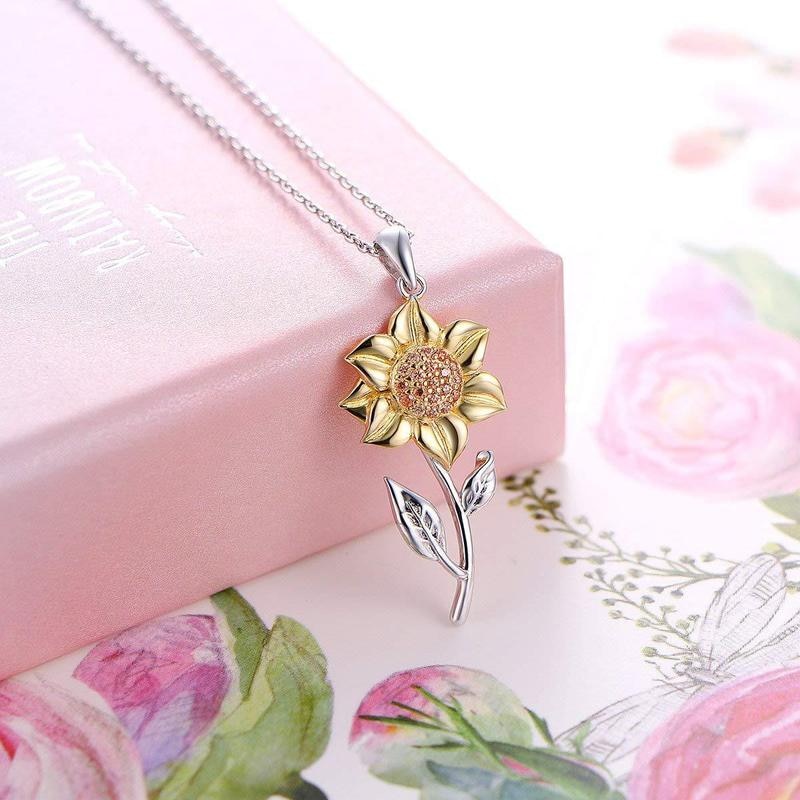 Guldhalsband för damer i sterlingsilver med solrosberlock – Marélie