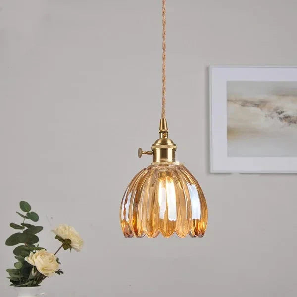 Opaliere Retro Blomma Hängande Lampa | Handgjord glas hängande ljus med varm glöd för sovrum, bar och restaurang atmosfär