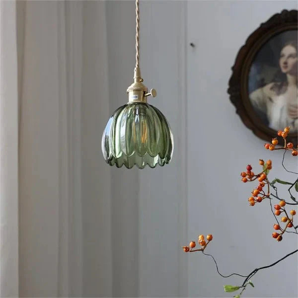 Opaliere Retro Blomma Hängande Lampa | Handgjord glas hängande ljus med varm glöd för sovrum, bar och restaurang atmosfär