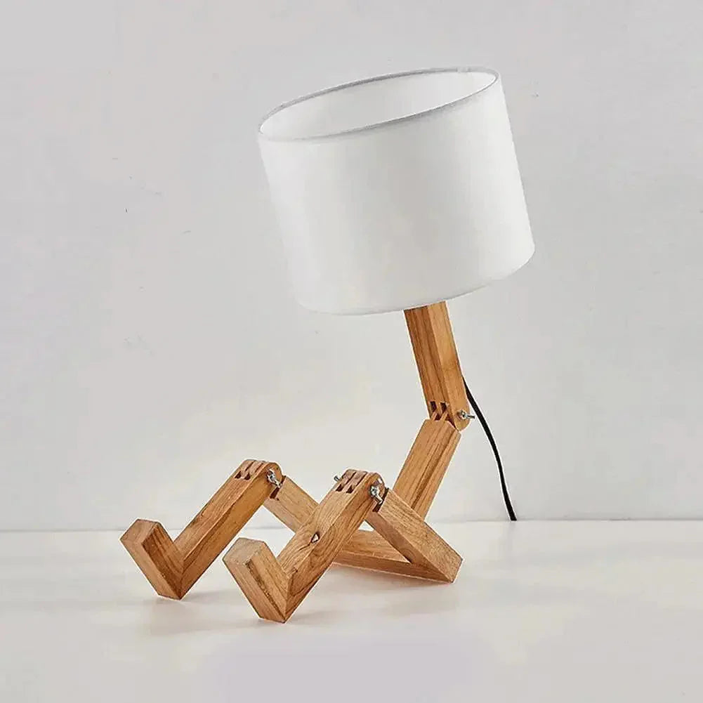 TechnoWood Robot Skrivbordslampa | Kreativ trä-läsbelysning för hemmet & kontoret