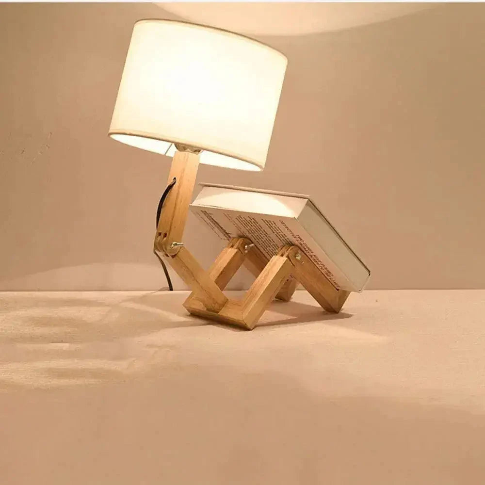 TechnoWood Robot Skrivbordslampa | Kreativ trä-läsbelysning för hemmet & kontoret