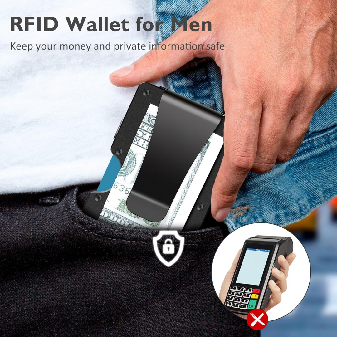 Tunn RFID-blockerande plånbok i kolfiber med sedelklämma – CarbonVault
