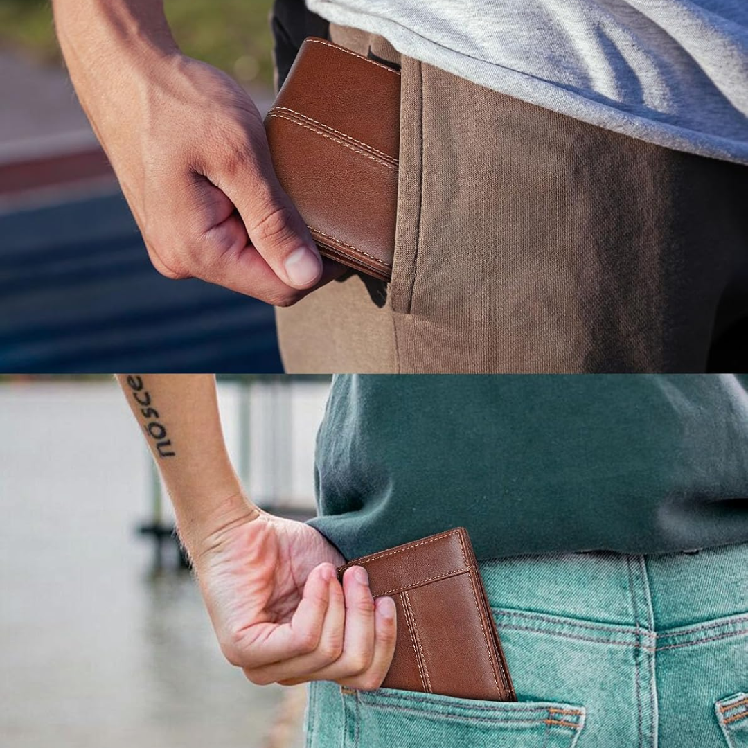 Premium RFID-blockerande läder bifold plånbok för män - SlimArmor