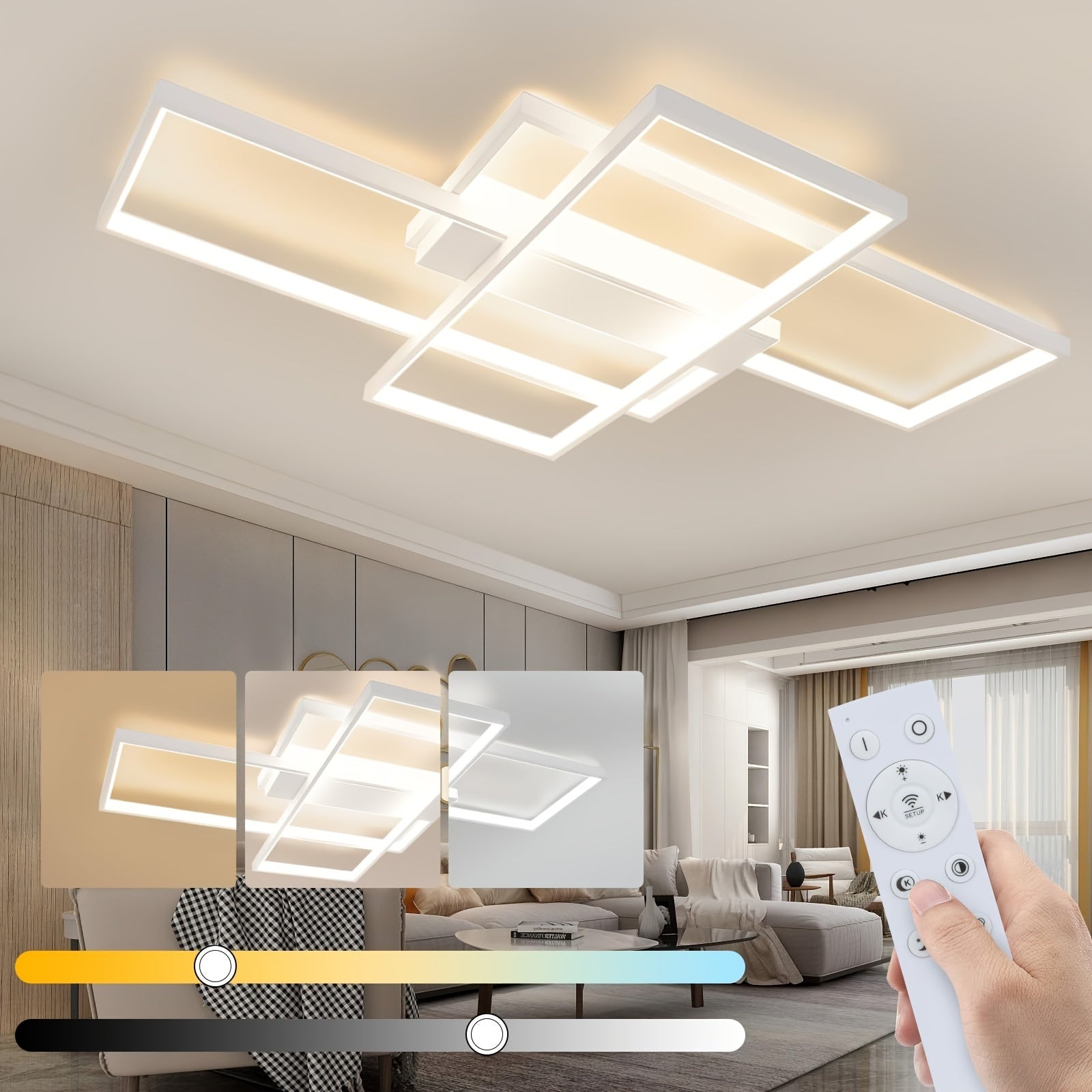 Modern LED Taklampa med Geometrisk Design – Dimbar och med Fjärrkontroll