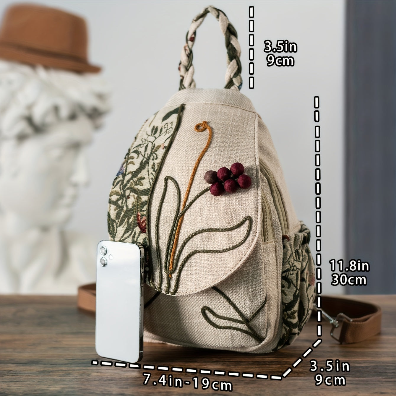 EthnoCharm Broderad Ryggsäck – Konstnärlig och Praktisk