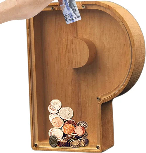 TreasureNest Myntbank | Personlig träbesparingslåda i A-Z bokstavsdesign