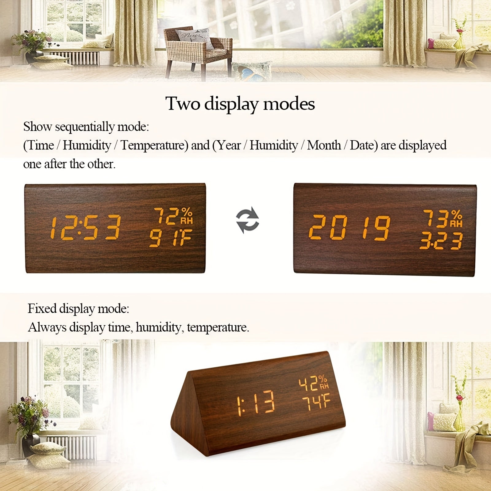 TriWood LED Väckarklocka – Funktionell och Minimalistisk Design