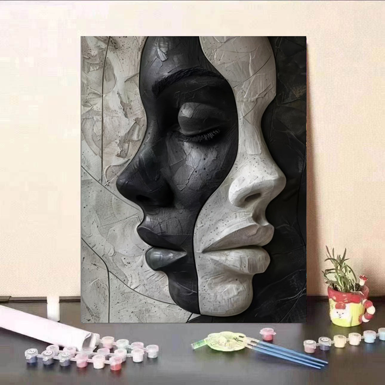 Abstrakt Kvinnlig 3D Porträtt – DIY Canvas Set för Konstälskare