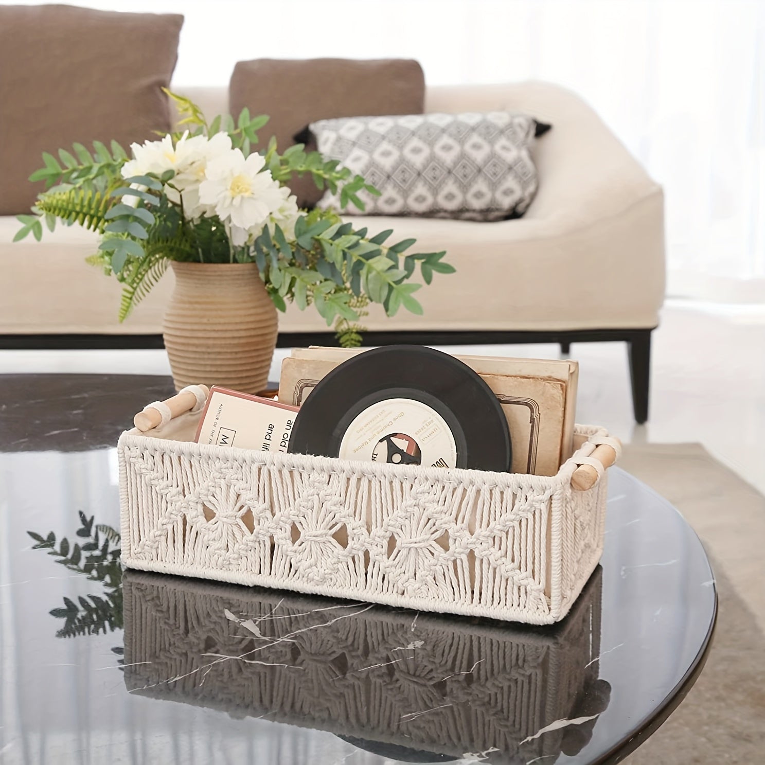 Set med 2 Handgjorda Macramé Förvaringskorgar – Boho Chic för Stilig Organisation