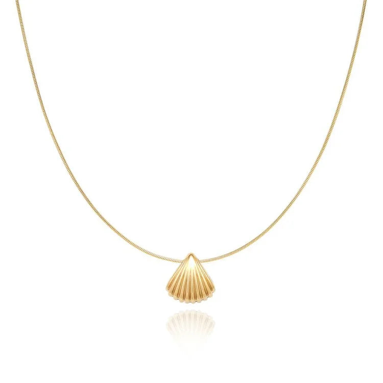 Guldbelagd Kammussla Blomma Halsband – Lila