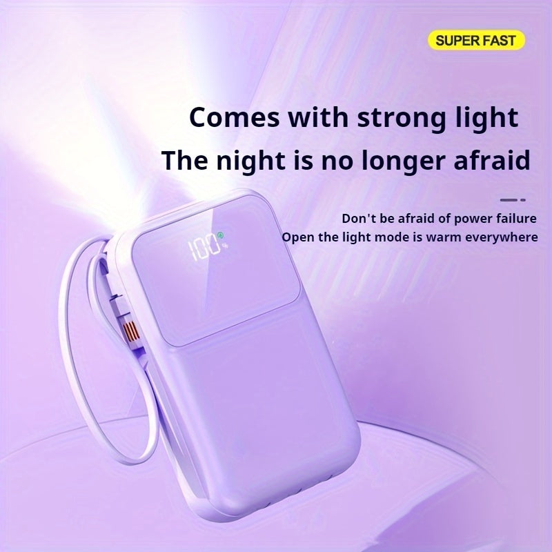 Ultimat Bärbar Power Bank 10000mAh - Snabbladdning med Inbyggda Kablar