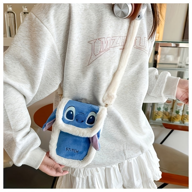 Söt Stitch Crossbody Väska – Med Fuskpäls och Broderad Design för Dagligt Användande