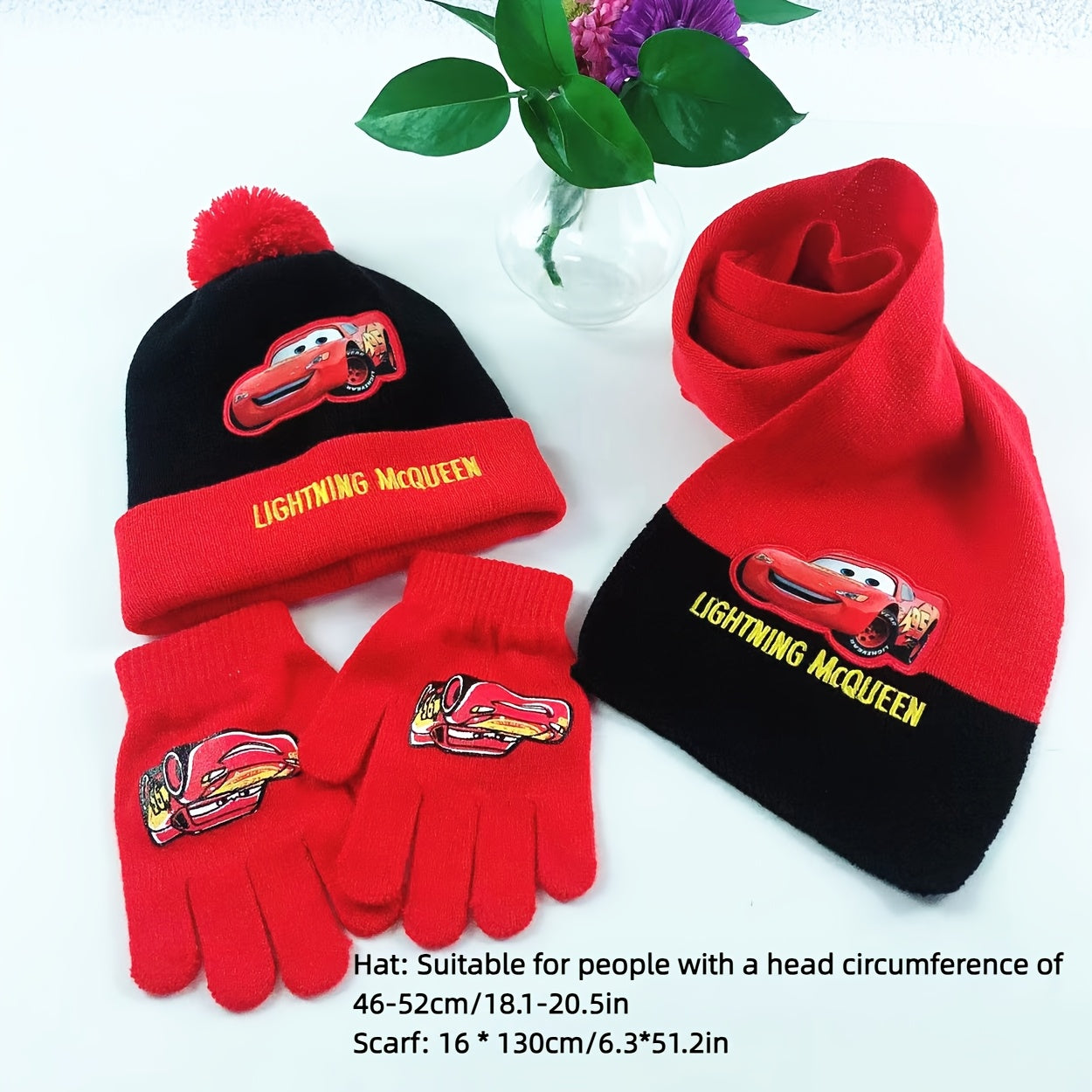 Lightning McQueen Vinterset – Mössa, Vantar och Halsduk för Barn