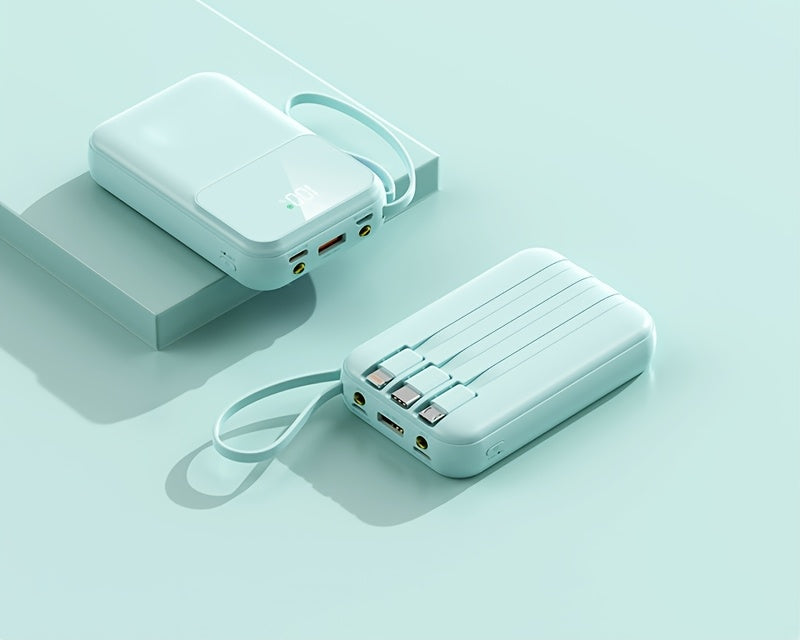 Ultimat Bärbar Power Bank 10000mAh - Snabbladdning med Inbyggda Kablar
