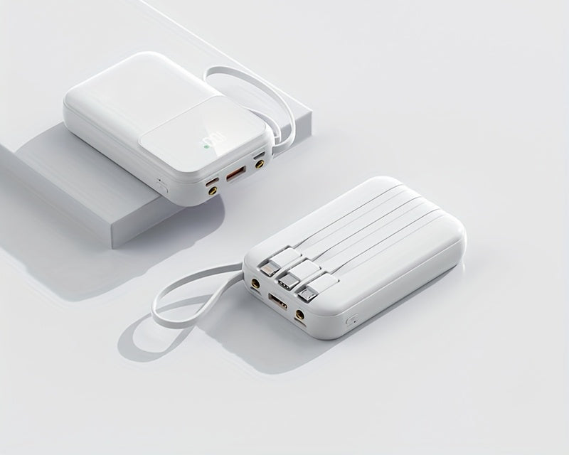 Ultimat Bärbar Power Bank 10000mAh - Snabbladdning med Inbyggda Kablar