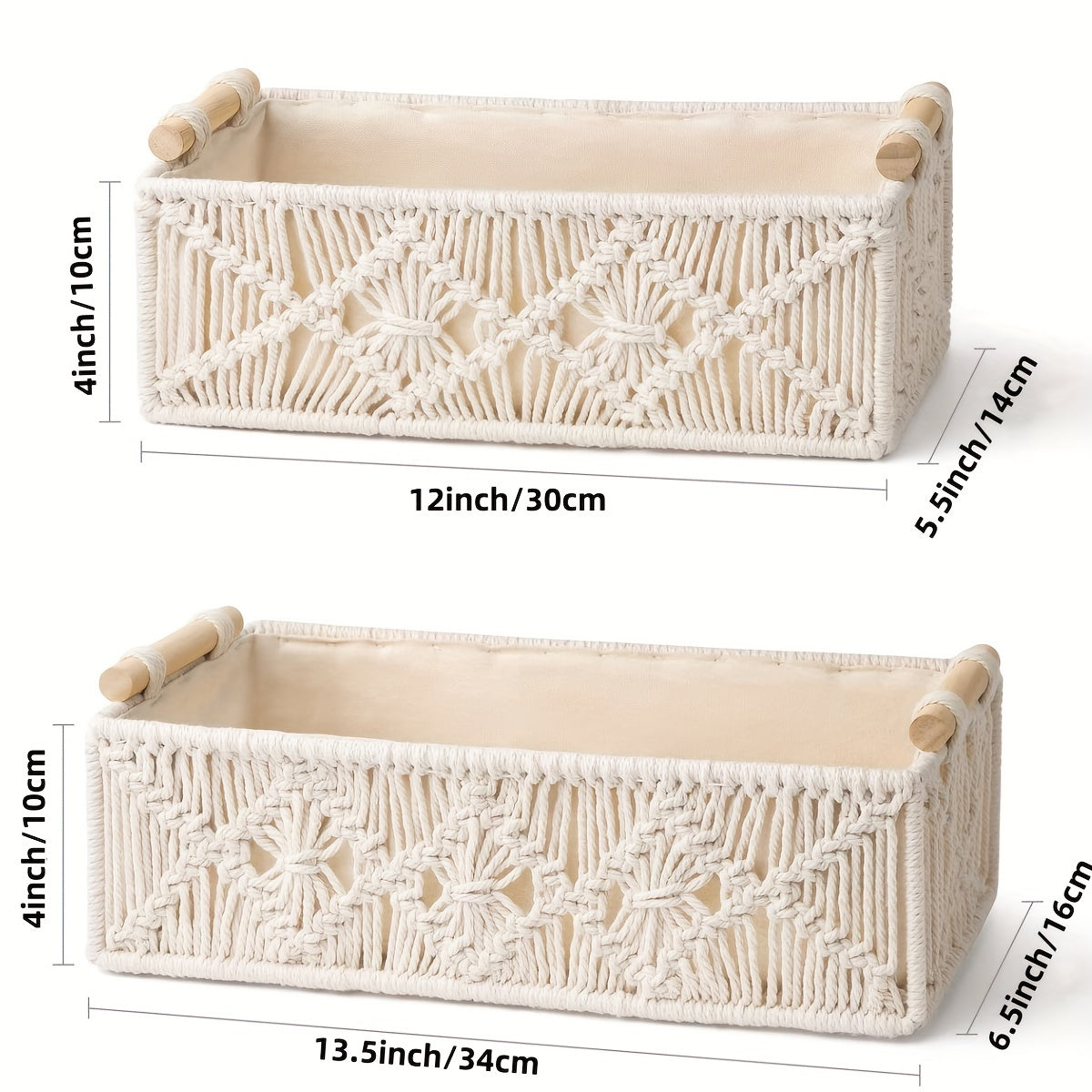 Set med 2 Handgjorda Macramé Förvaringskorgar – Boho Chic för Stilig Organisation