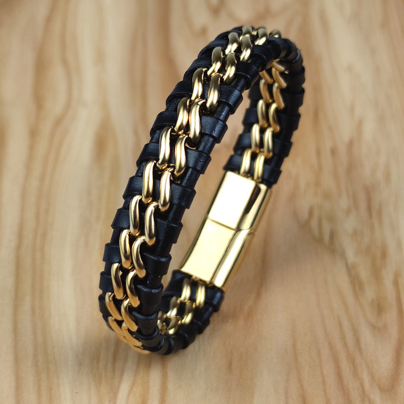 Läderlänk | Herrs äkta läder kedjearmband