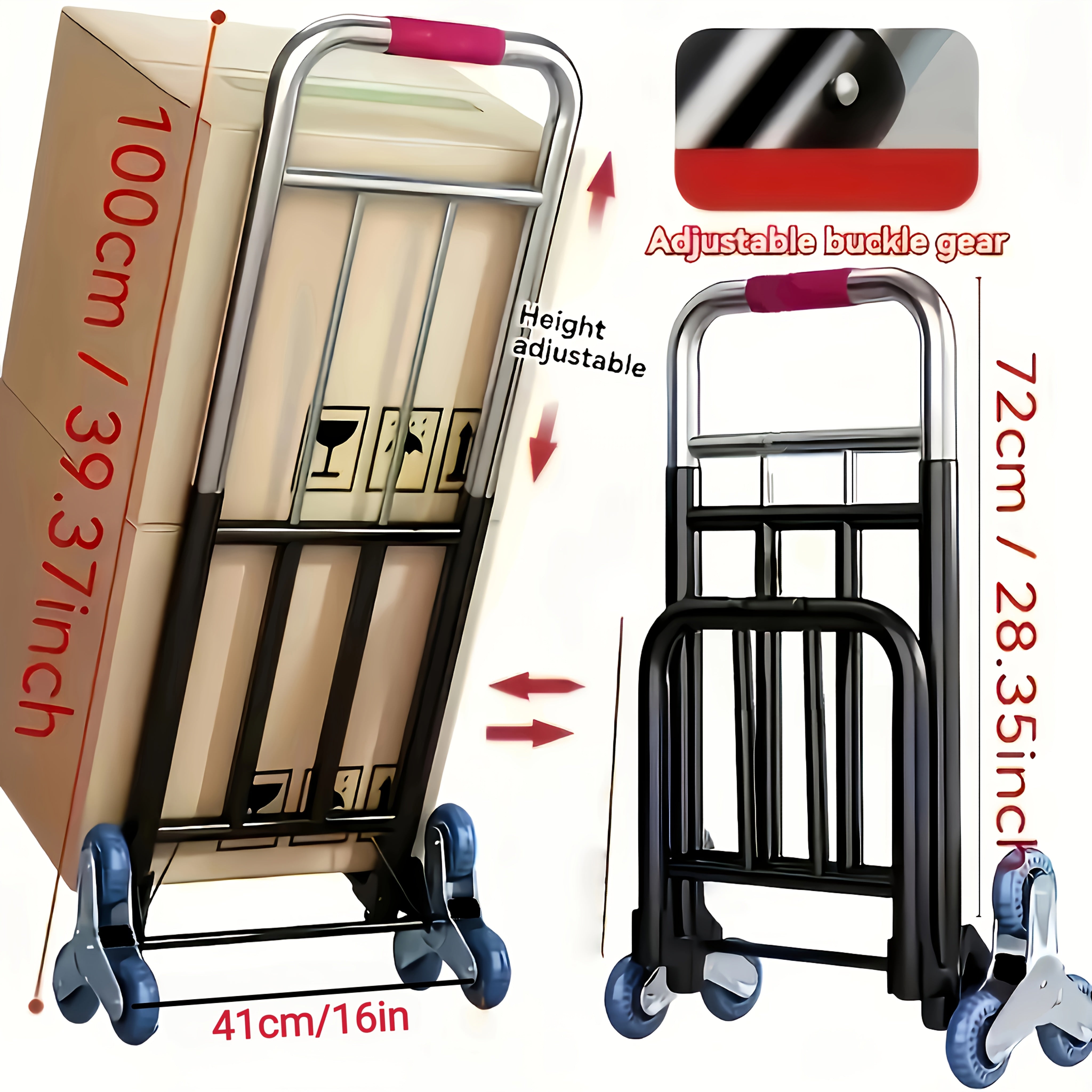 Tungt Lastad Tri-Hjul Trappklättrande Handtruck – Portabel Fällbar Vagn för Tunga Laster