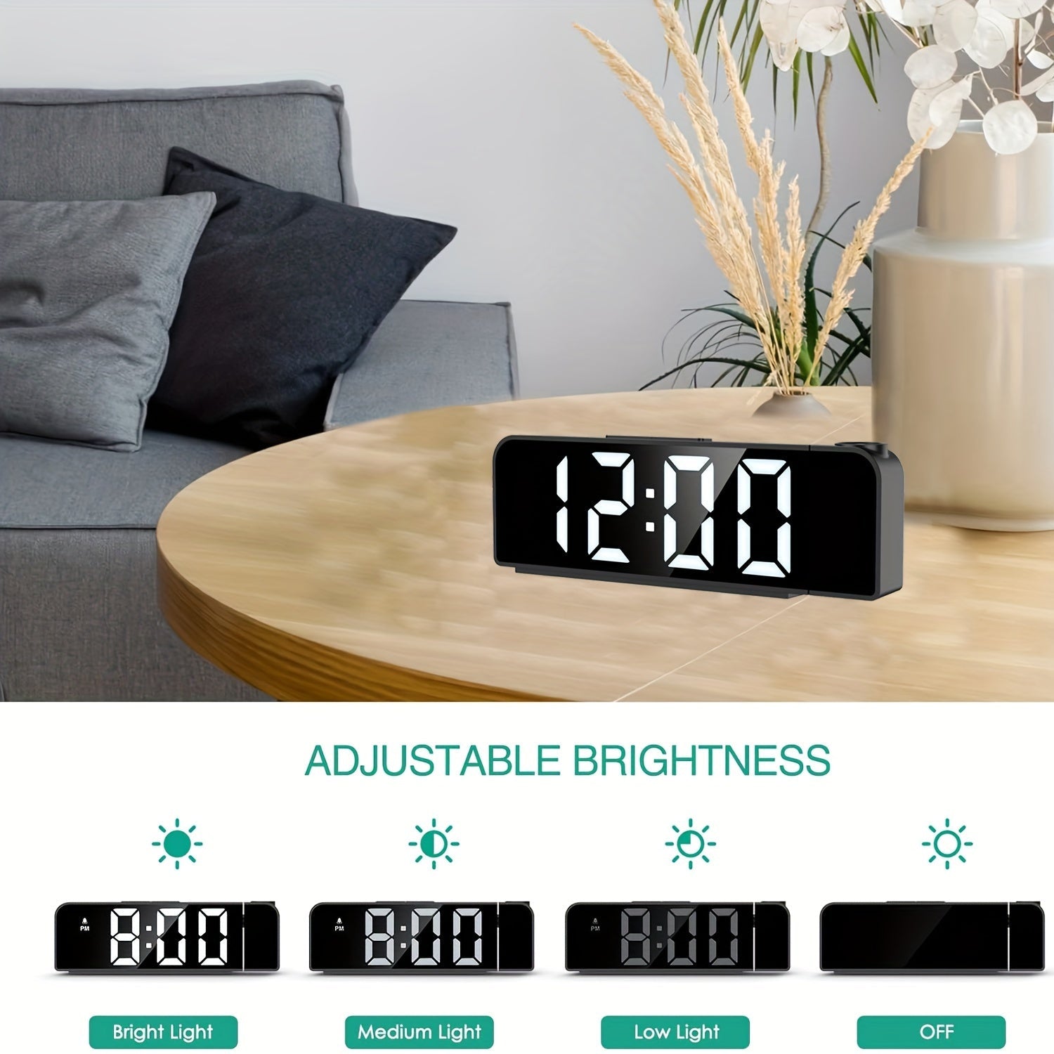 LED-projektionsväckarklocka – Temperatur- och datavisning med USB-ström