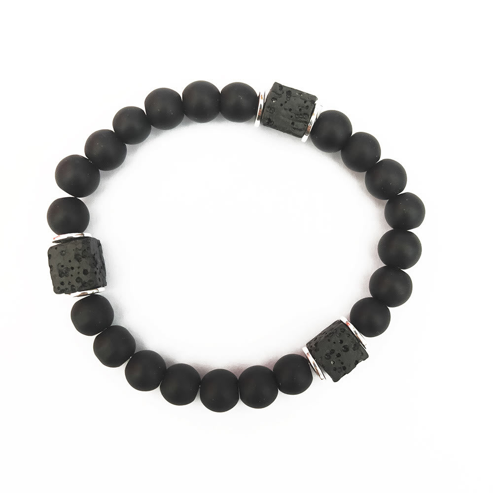 Matte Black Onyx och Kub Lava Sten Balansarmband – Aurelia