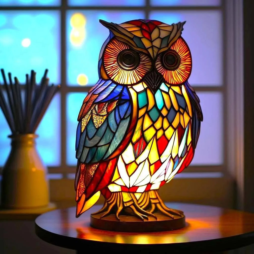 VitraGlow Handgjord Glasdekoration | Elegant bordslampa i resin och glas med livfulla konstnärliga mönster