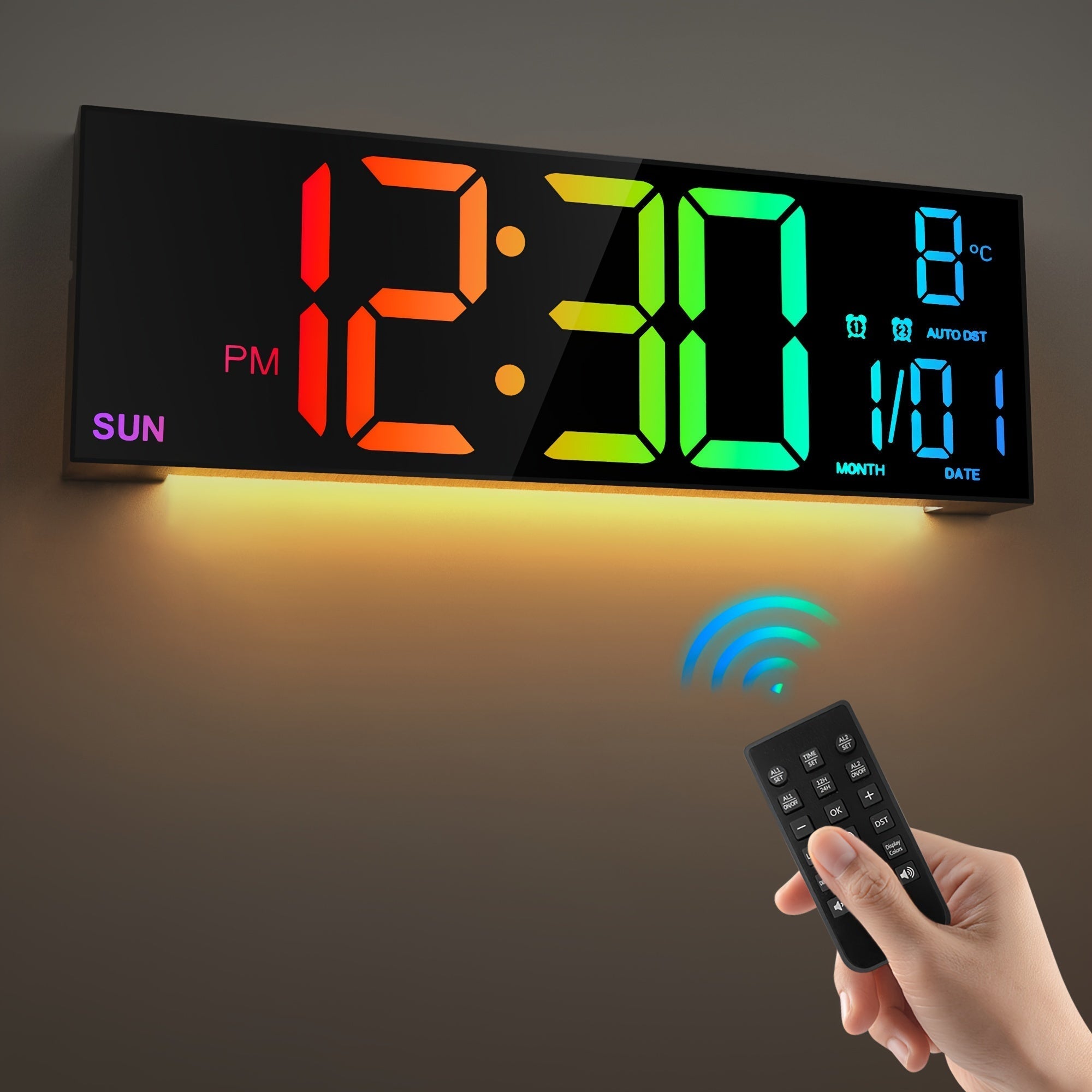 LumiWall Digital Väckarklocka – Stor, Färgglad och Lätt att Läsa
