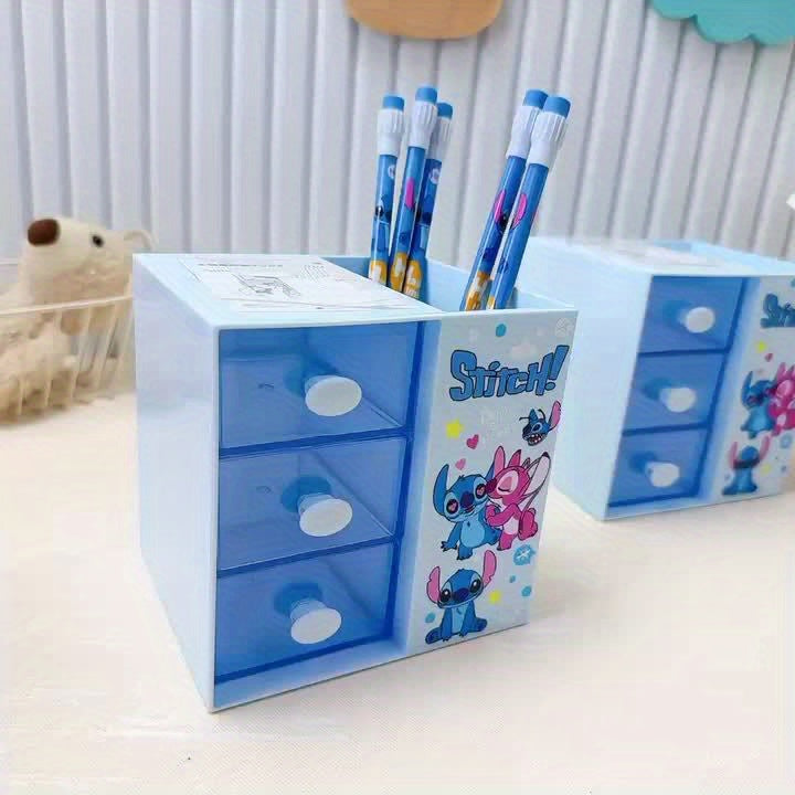 Disney Stitch Tecknad 3-Fack Förvaringslåda – Multifunktionell Organisatör för Skrivbord, Smycken och Leksaker