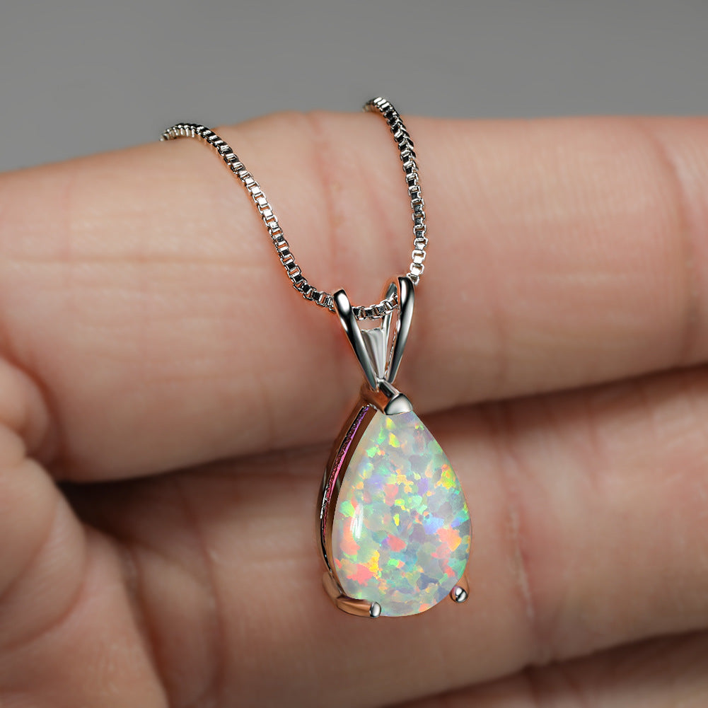 Minimalistisk Drop Opal Hänge Halsband – Selina