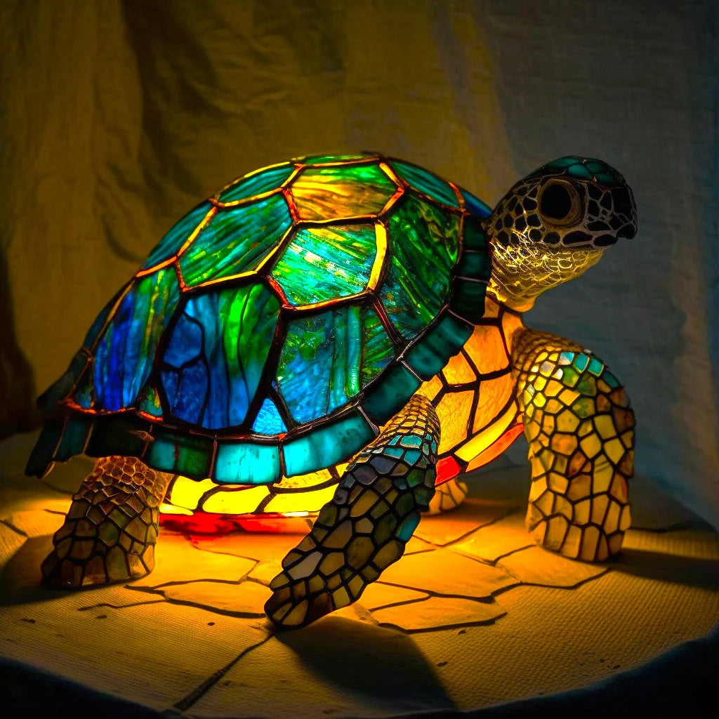 VitraGlow Handgjord Glasdekoration | Elegant bordslampa i resin och glas med livfulla konstnärliga mönster