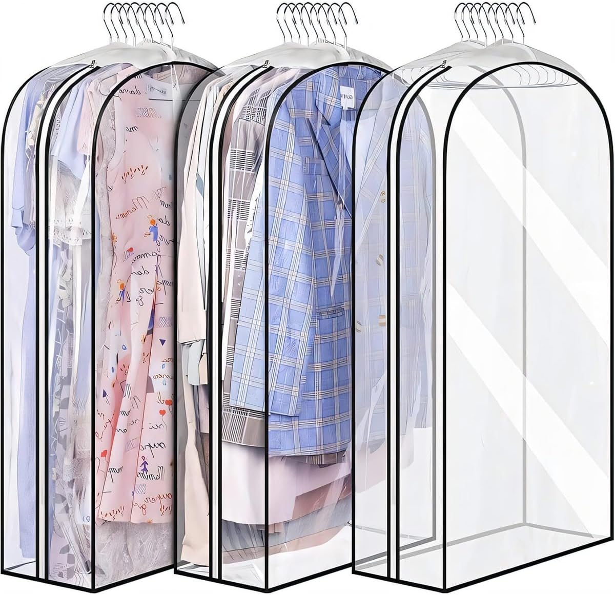 Klart Klädfodral med Sidofållar – 3-Pack Förvaringspåsar med Sidodragkedja (Köp 1, Få 1 GRATIS)