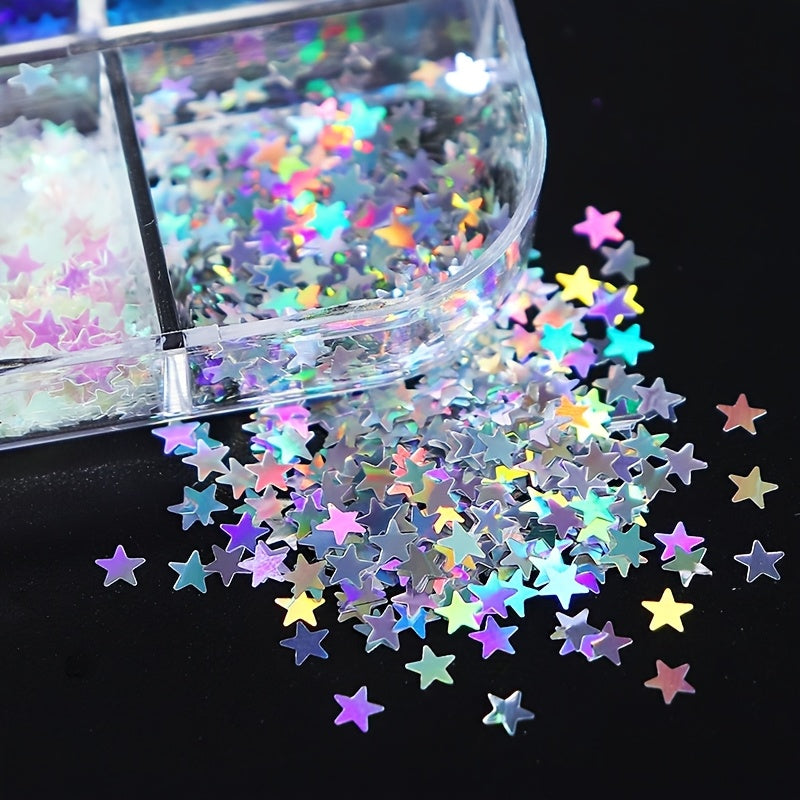 12 Färger Stjärnsequins – Glittrande Sequins i Lång Låda för DIY och Scrapbooking