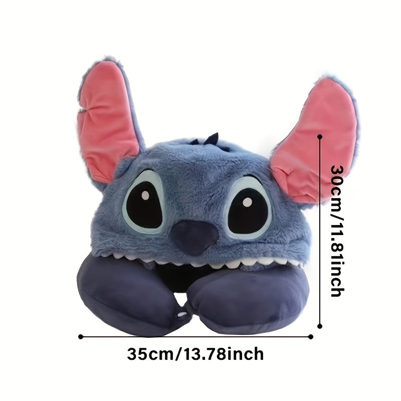 Plush Stitch Resekudde med Huva - Bekväm U-formad Kudde med Öronlappar