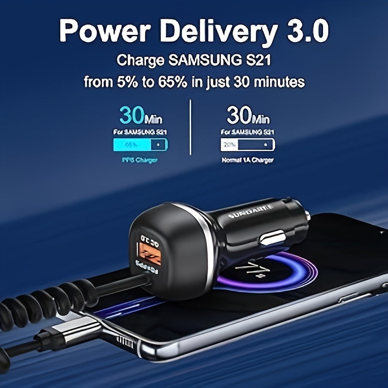 Snabbt uppladdningsbart USB-C 51W bil-laddare – För super snabb laddning av flera enheter