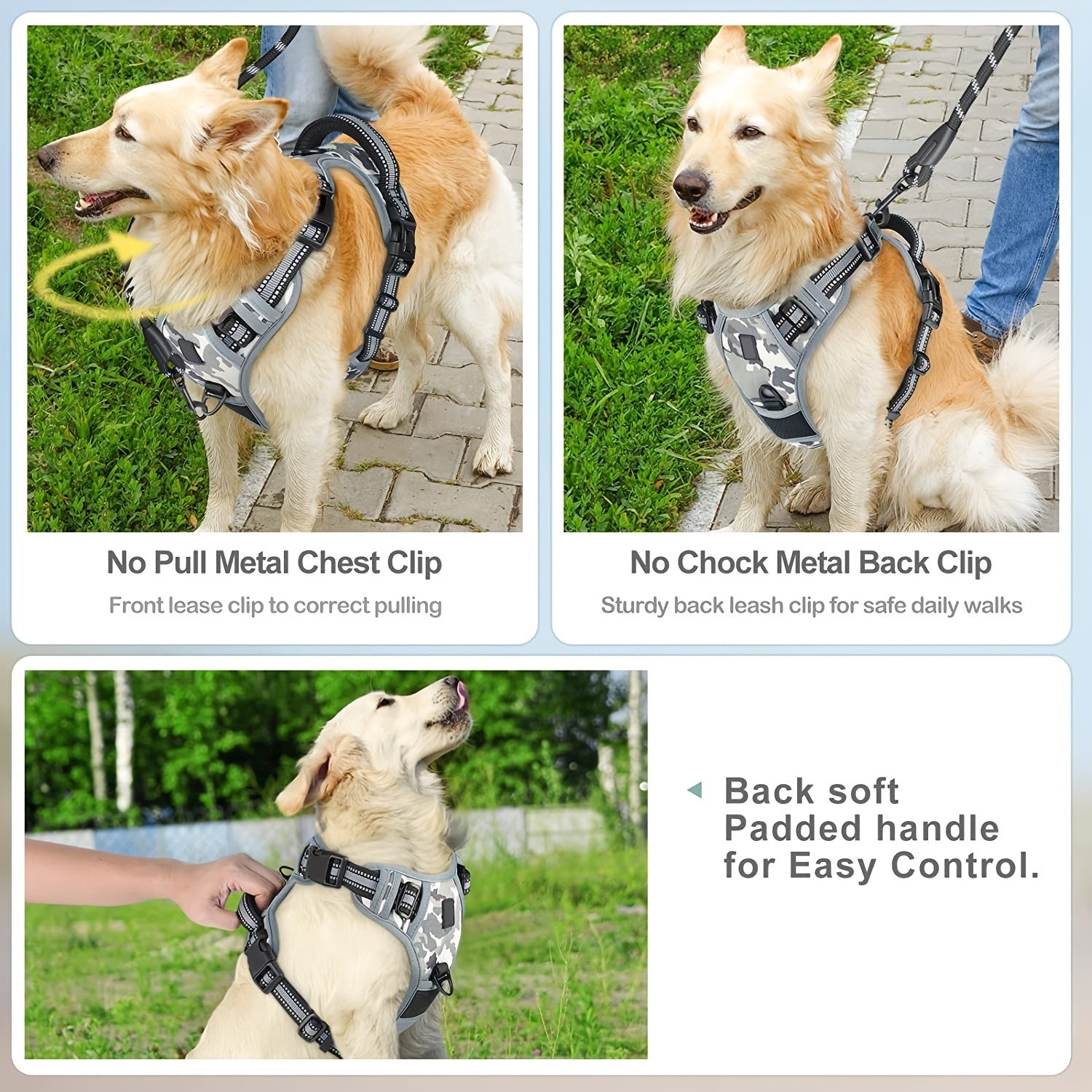 Reflekterande No-Pull Hundsele – Enkel promenad och träning med handtag