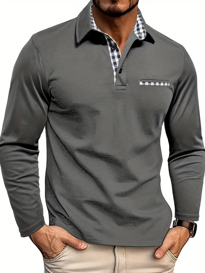 Herr Poloshirt med Långa Ärmar - Stilren och Bekväm