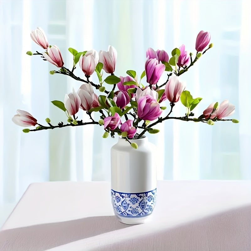 Set med 4 Realistiska Magnol blommor – Elegant och Tidlös för Bröllop och Lyxig Dekoration