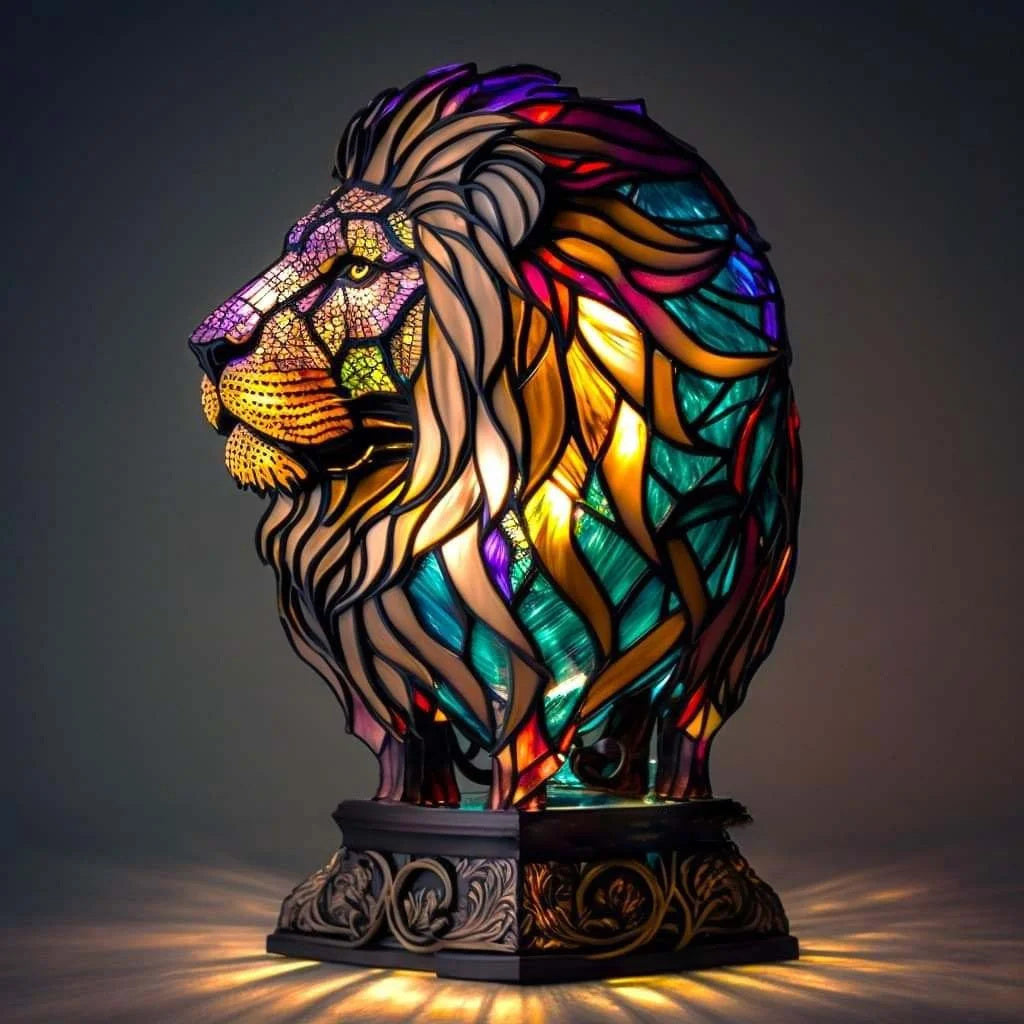 VitraGlow Handgjord Glasdekoration | Elegant bordslampa i resin och glas med livfulla konstnärliga mönster