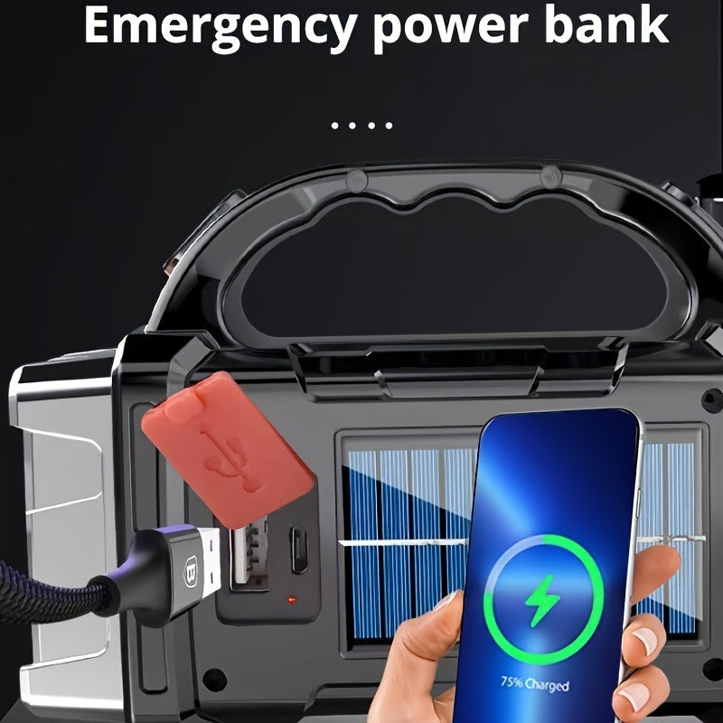Superljus LED-sökarlampa – Uppladdningsbart powerbank med USB och solenergi för utomhusäventyr