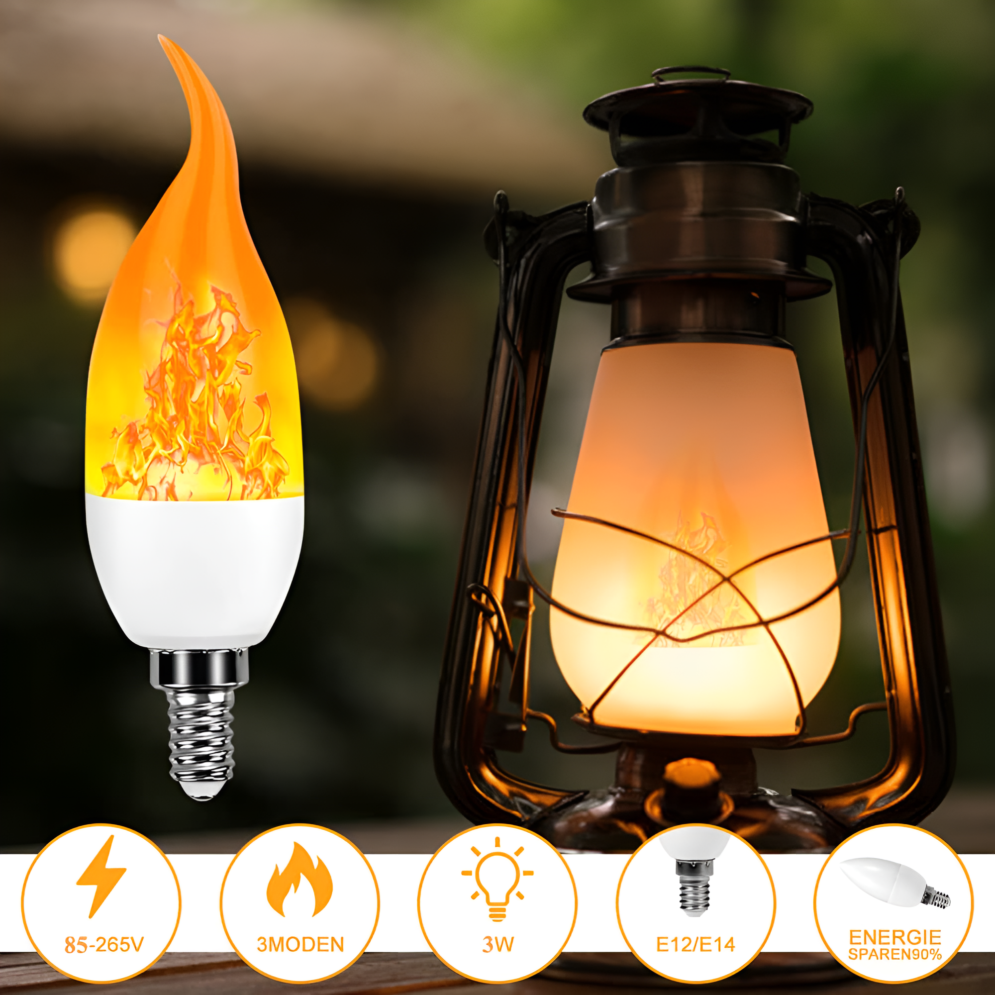 Flame Effect Lamp - 9W Simulerad Flamma Lampa