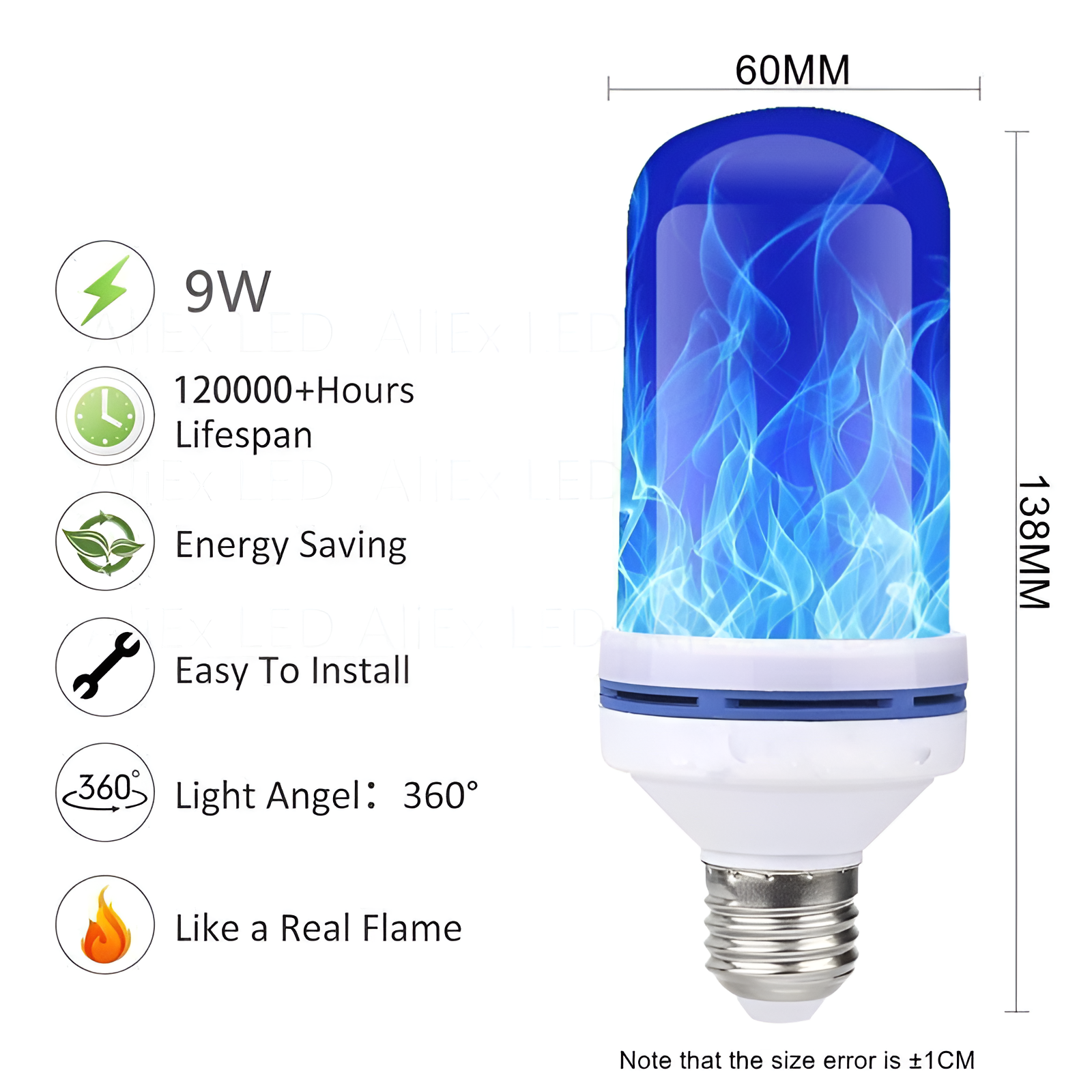 Flame Effect Lamp - 9W Simulerad Flamma Lampa