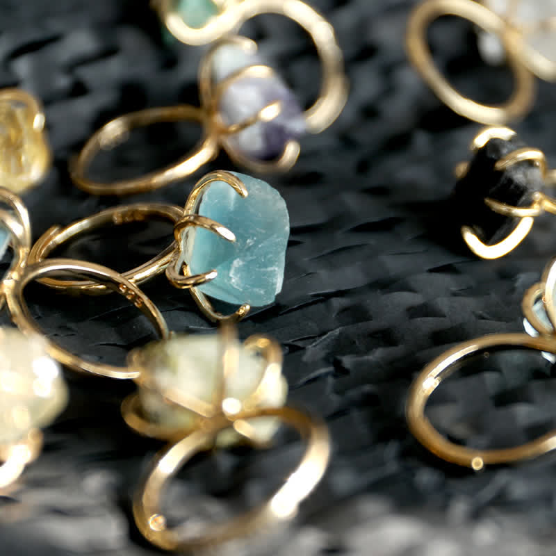 Sexklor Justerbar Ring med Naturlig Kristall – Liora