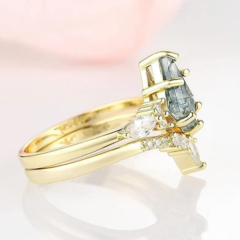 Stilren 2-delad Mossa Agat Ring Set - Serenia