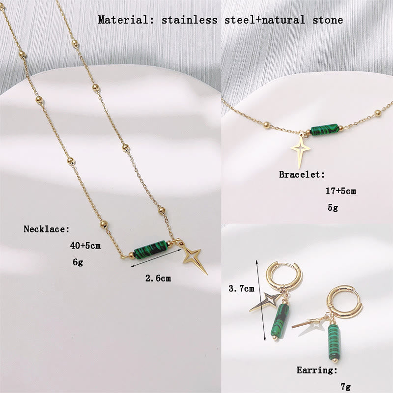Naturlig Malakit Stjärnhänge Örhängen, Halsband och Armband – Maria