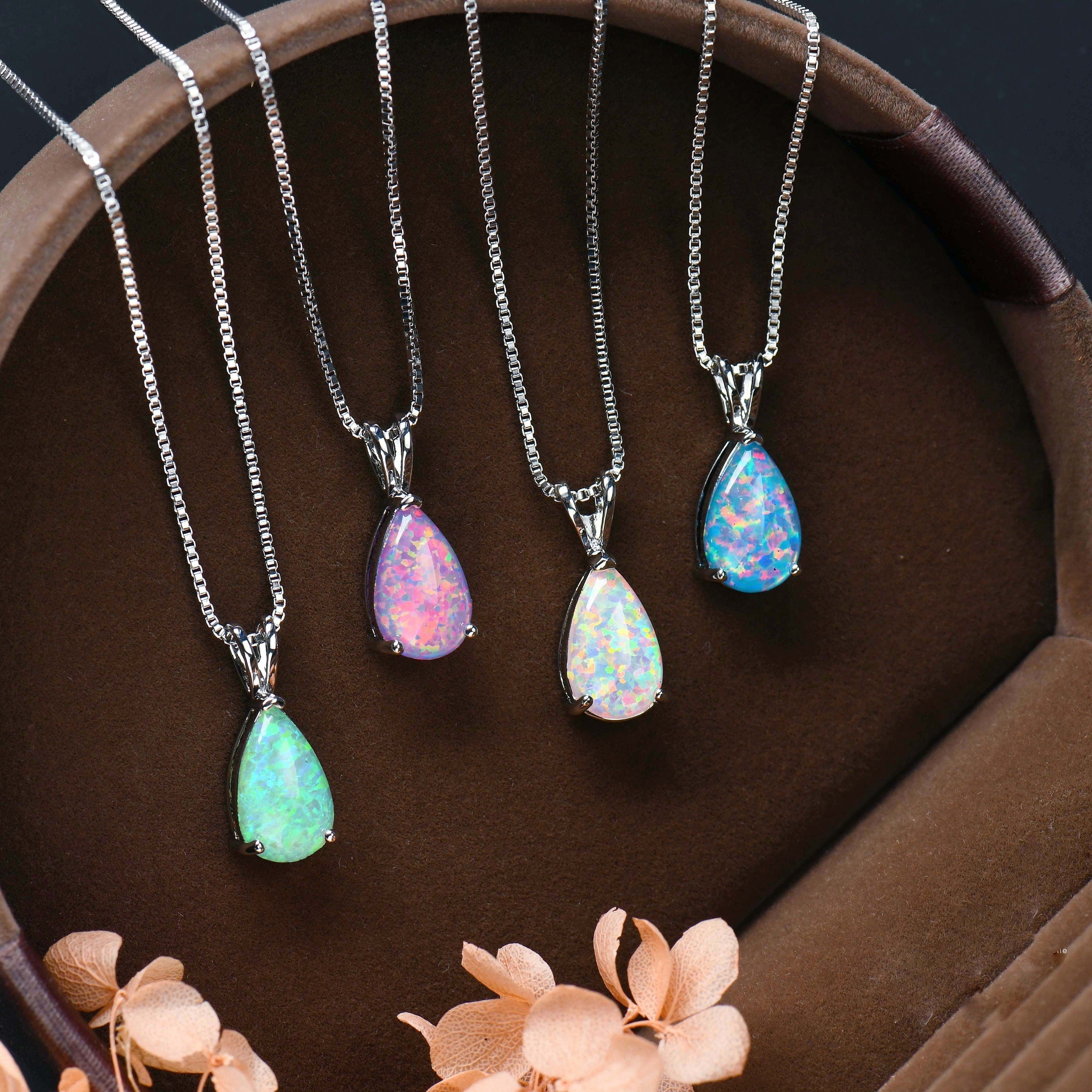 Minimalistisk Drop Opal Hänge Halsband – Selina