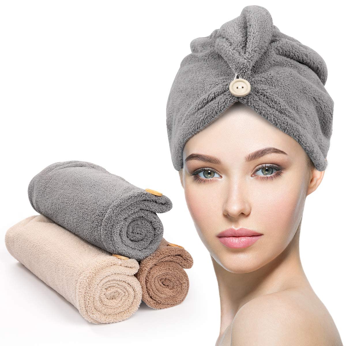 Mikrofiber Hårhandduk Wrap – Pack om 3