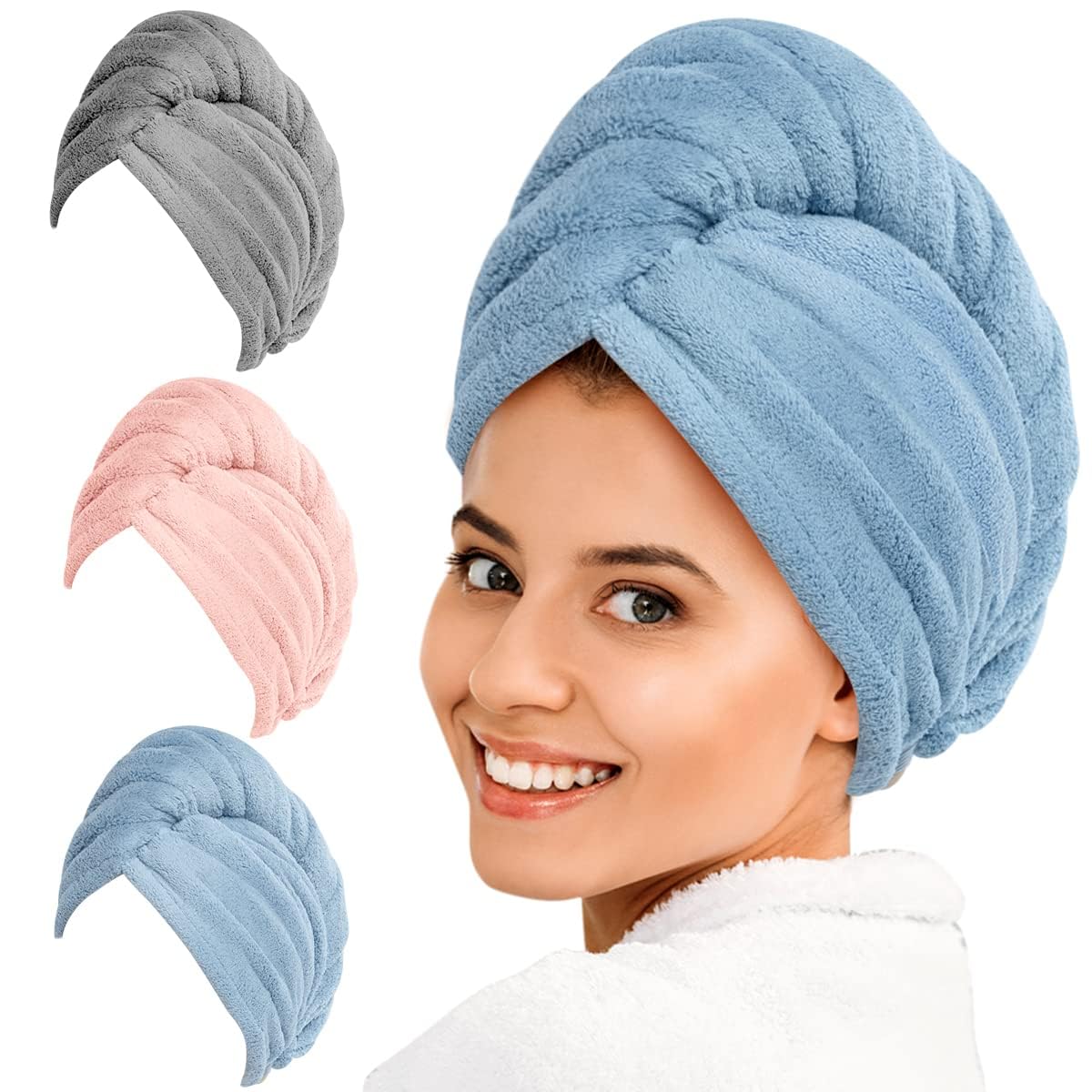 Mikrofiber Hårhandduk Wrap – Pack om 3