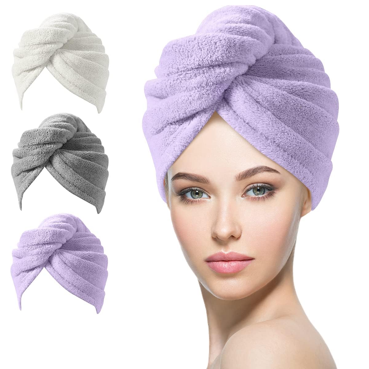 Mikrofiber Hårhandduk Wrap – Pack om 3