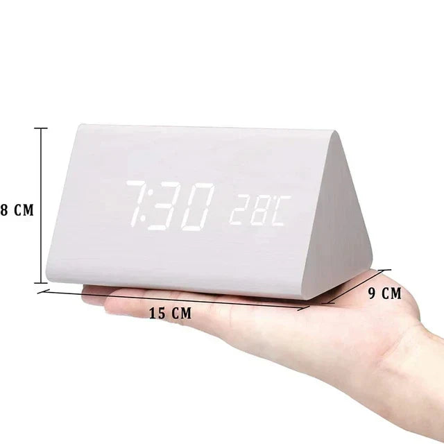 Väckarklocka - Trälook LED Display - Röststyrning & Temperatur