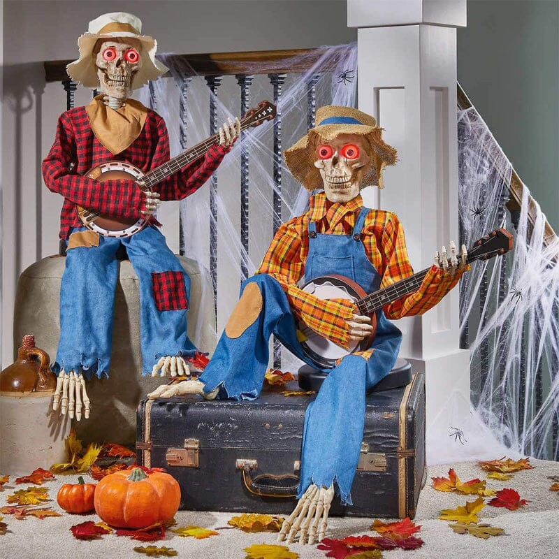 Hauntique Animerad Skelett Duo | Ljudaktiverad Halloween-dekoration med musik och ljus