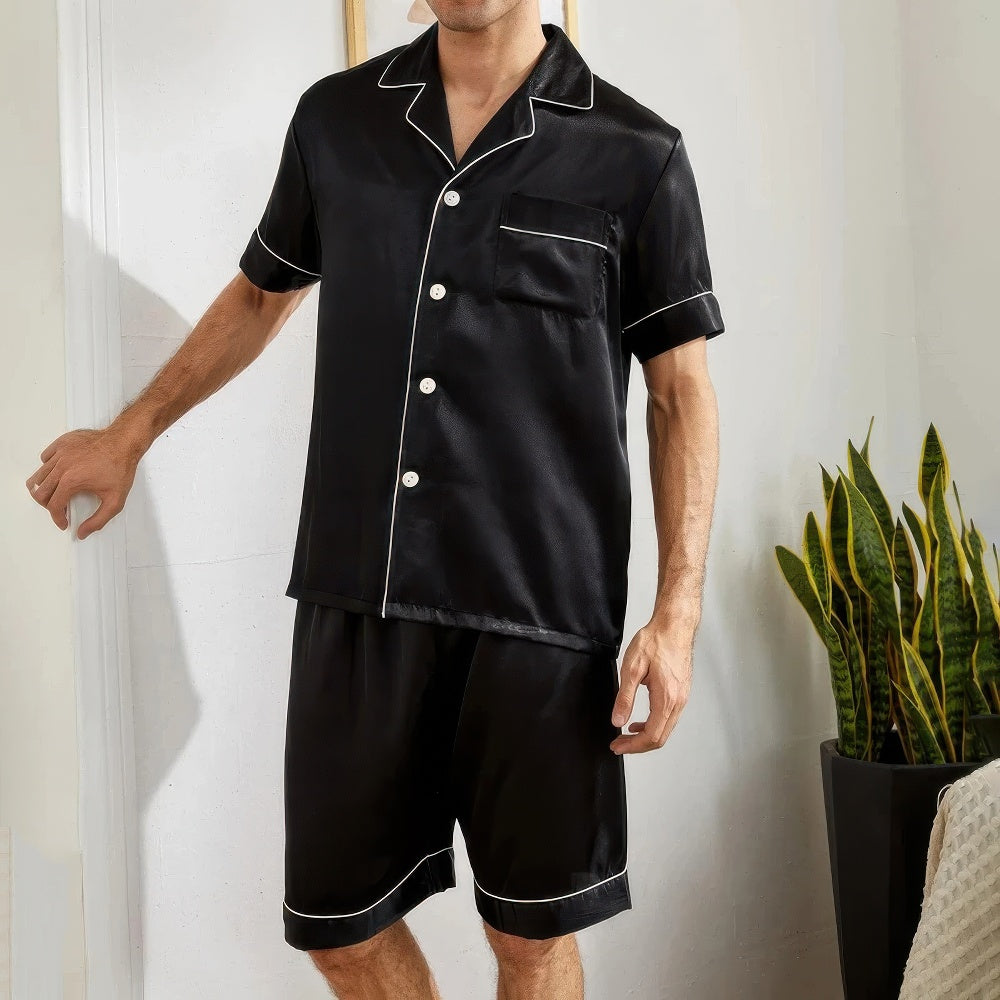 Kort Pyjamas Set | Herr Komfort | Blå & Svart